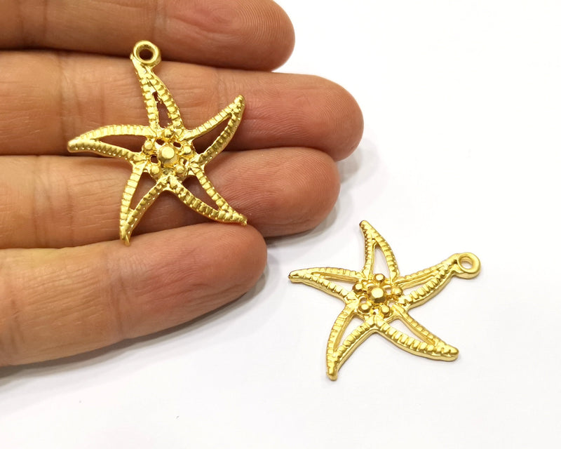 2 Star Charms Gold Plated Charms  (34x32mm)  G17335