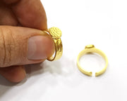 Gold Ring Blank Setting Cabochon Base Ring Hammered Mounting Adjustable Ring Bezel (8mm blank ) Gold Plated Metal G17337