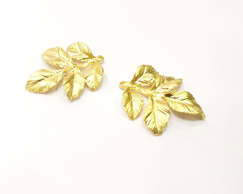 2 Leaf Charms Gold Plated Charms  (39x32mm)  G17346