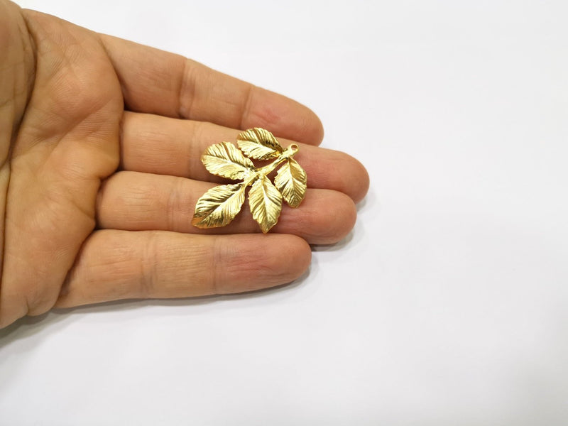 2 Leaf Charms Gold Plated Charms  (39x32mm)  G17346