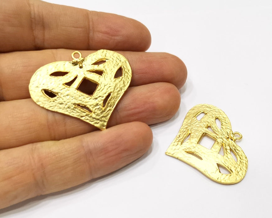 2 Heart Charms Gold Plated Charms  (40x32mm)  G17349