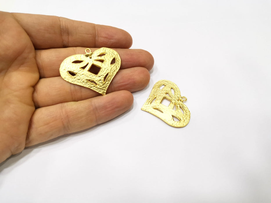 2 Heart Charms Gold Plated Charms  (40x32mm)  G17349