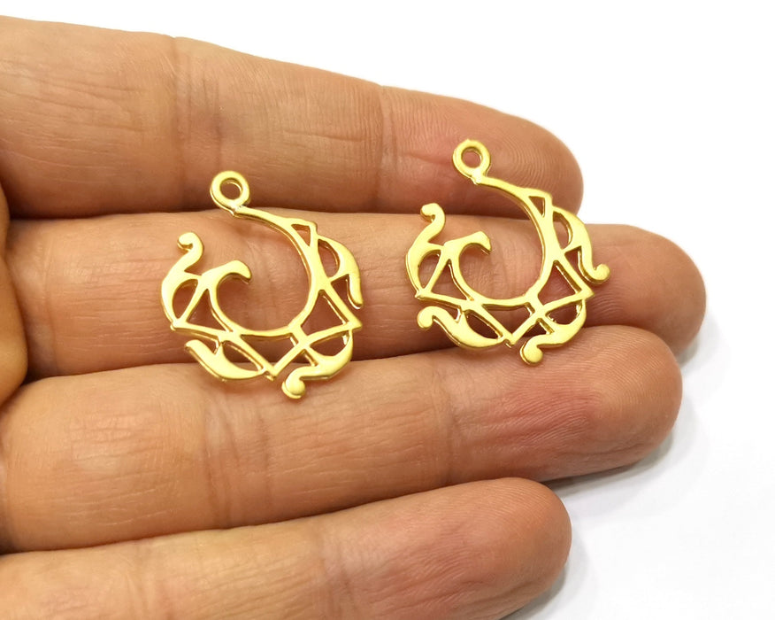 4 Gold Charms Gold Plated Charms  (27x23mm)  G17350