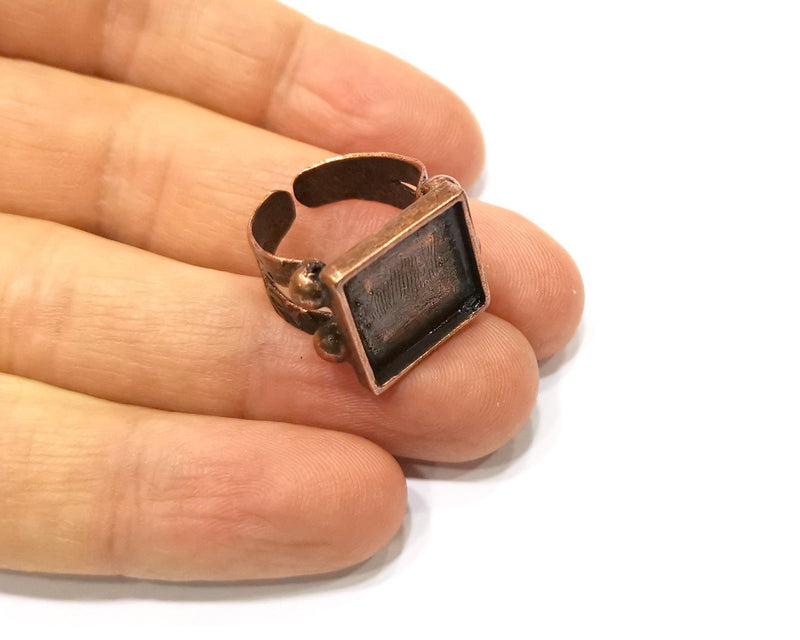 Copper Ring Settings inlay Ring Blank Mosaic Ring Bezel Base Cabochon Mountings (15x15 mm blank) Antique Copper Plated Brass  G17356