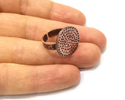 Copper Ring Blank Setting Hammered Cabochon Base Ring Backs Mounting Adjustable Ring Base Bezel (20mm) Antique Copper Plated G17357