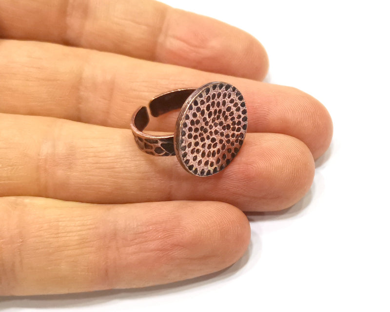 Copper Ring Blank Setting Hammered Cabochon Base Ring Backs Mounting Adjustable Ring Base Bezel (20mm) Antique Copper Plated G17357