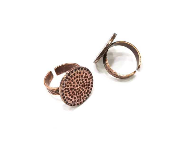 Copper Ring Blank Setting Hammered Cabochon Base Ring Backs Mounting Adjustable Ring Base Bezel (20mm) Antique Copper Plated G17357