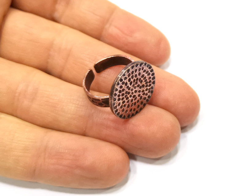 Copper Ring Blank Setting Hammered Cabochon Base Ring Backs Mounting Adjustable Ring Base Bezel (20mm) Antique Copper Plated G17357