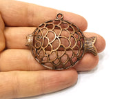 Fish Pendant Antique Copper Plated Metal (57x48mm) G17360