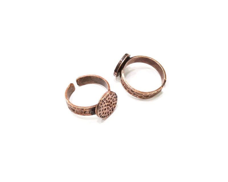 Copper Ring Blank Setting Hammered Cabochon Base Ring Backs Mounting Adjustable Ring Base Bezel (12mm) Antique Copper Plated G17365
