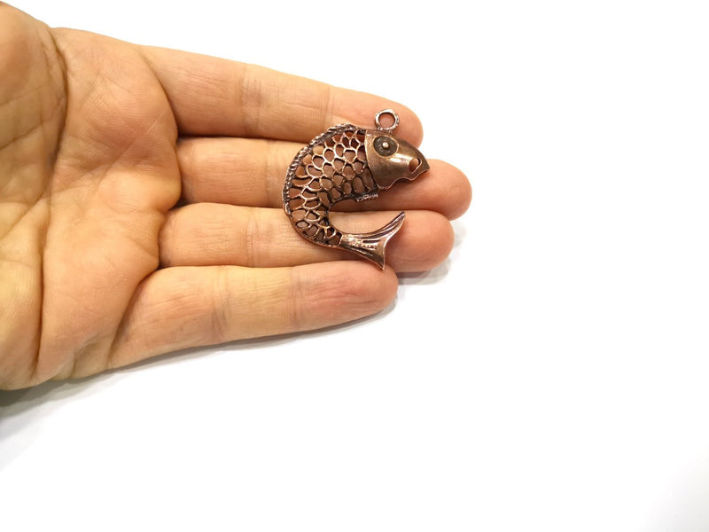 2 Fish Charm Antique Copper Charm (44x39mm) G17386