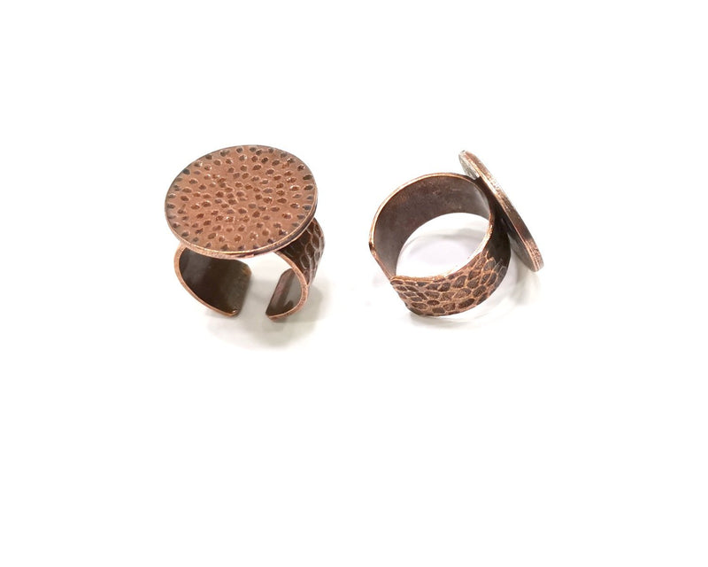 Copper Ring Blank Setting Hammered Cabochon Base Ring Backs Mounting Adjustable Ring Base Bezel (22mm) Antique Copper Plated G17385