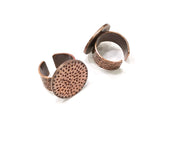 Copper Ring Blank Setting Hammered Cabochon Base Ring Backs Mounting Adjustable Ring Base Bezel (22mm) Antique Copper Plated G17385