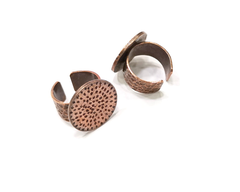 Copper Ring Blank Setting Hammered Cabochon Base Ring Backs Mounting Adjustable Ring Base Bezel (22mm) Antique Copper Plated G17385