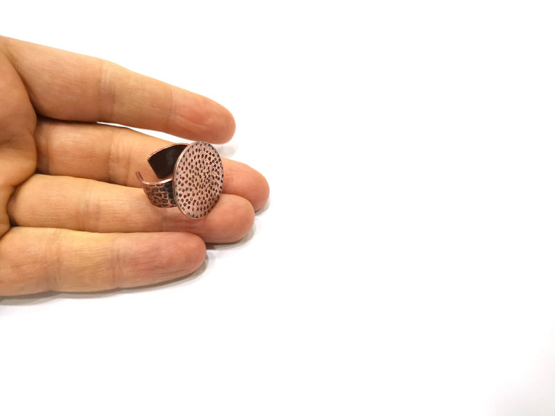 Copper Ring Blank Setting Hammered Cabochon Base Ring Backs Mounting Adjustable Ring Base Bezel (25mm) Antique Copper Plated G17389