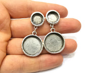 Earring Blank Backs Silver Base Setting Hammered Resin Blank Cabochon Base inlay Mounting Antique Silver Plated (12+22mm) 1 Pair G17464