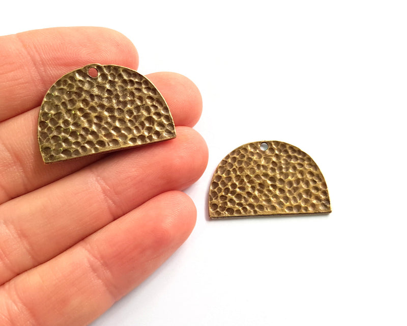 2 Hammered Semi Circle Charm Half Moon Charm Antique Bronze Charm Antique Bronze Plated Metal  (30x20mm) G17413
