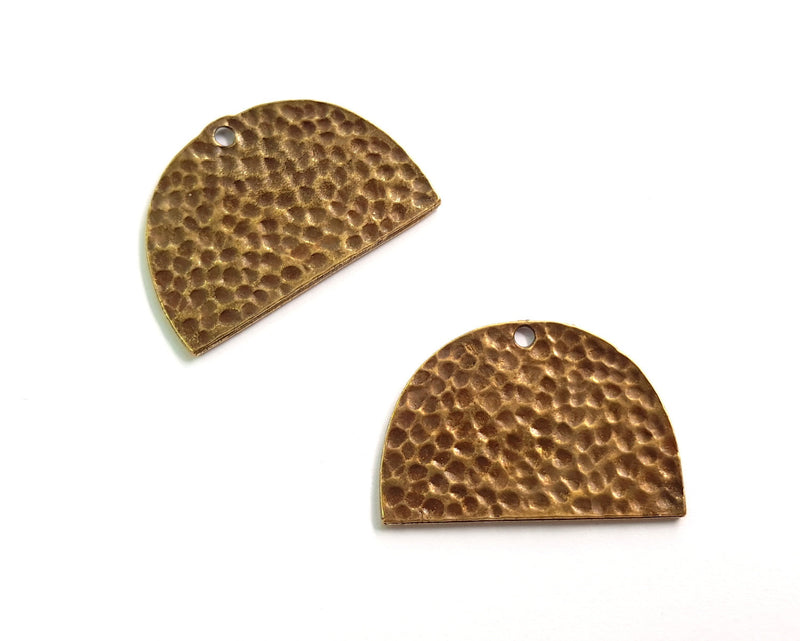 2 Hammered Semi Circle Charm Half Moon Charm Antique Bronze Charm Antique Bronze Plated Metal  (30x20mm) G17413