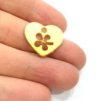 2 Heart Clover Charm Gold Plated Metal Charms  (22x18mm)  G10349