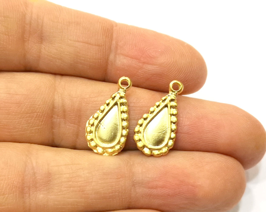 6 Teardrop Charms Gold Plated Charms  (20x10mm)  G17417