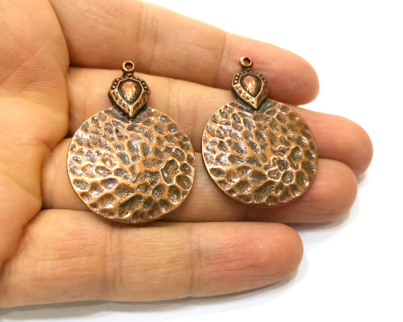 2 Hammered Charm Antique Copper Plated Charm (41x29mm) G17719