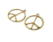 4 Peace Charm Antique Bronze Plated Metal  (36mm) G17721
