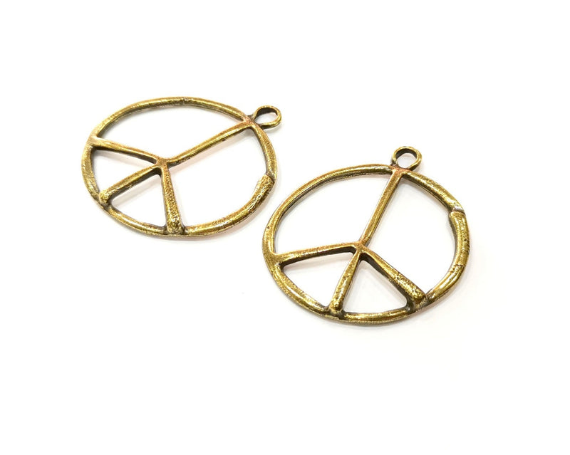 4 Peace Charm Antique Bronze Plated Metal  (36mm) G17721