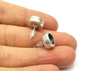 Earring Blank Backs Silver Base Setting Hammered Resin Blank Cabochon Base inlay Mounting Antique Silver Plated (8mm) 1 Pair G17457