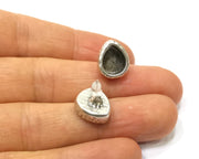 Earring Blank Backs Silver Base Setting Hammered Resin Blank Cabochon Base inlay Mounting Antique Silver Plated (10x8mm) 1 Pair G17459