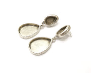 Earring Blank Backs Silver Base Setting Hammered Resin Blank Cabochon Base inlay Mounting Antique Silver Plated (25x18+14x10mm)1 Pair G15848