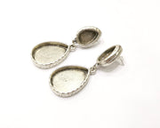Earring Blank Backs Silver Base Setting Hammered Resin Blank Cabochon Base inlay Mounting Antique Silver Plated (25x18+14x10mm)1 Pair G15848