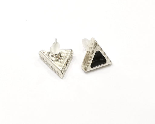Earring Blank Backs Silver Base Setting Hammered Resin Blank Cabochon Base inlay Mounting Antique Silver Plated (7x6mm) 1 Pair G17462