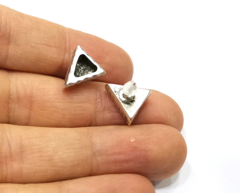 Earring Blank Backs Silver Base Setting Hammered Resin Blank Cabochon Base inlay Mounting Antique Silver Plated (7x6mm) 1 Pair G17462