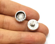 Earring Blank Backs Silver Base Setting Hammered Resin Blank Cabochon Base inlay Mounting Antique Silver Plated (10mm) 1 Pair G17463