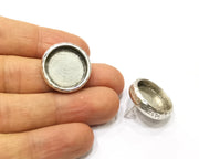 Earring Blank Backs Silver Base Setting Hammered Resin Blank Cabochon Base inlay Mounting Antique Silver Plated (18mm) 1 Pair G17465