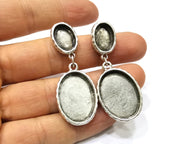 Earring Blank Backs Silver Base Setting Hammered Resin Blank Cabochon Base inlay Mounting Antique Silver Plated (25x18+14x10mm)1 Pair G17467