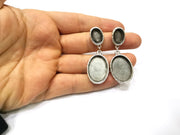 Earring Blank Backs Silver Base Setting Hammered Resin Blank Cabochon Base inlay Mounting Antique Silver Plated (25x18+14x10mm)1 Pair G17467