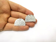 2 Hammered Semi Circle Charms Antique Silver Plated Charms (30x20mm)  G17476