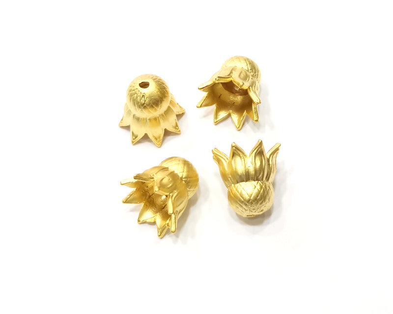 2 Gold Plated Brass Flower Cone Charms  12mm  G17477