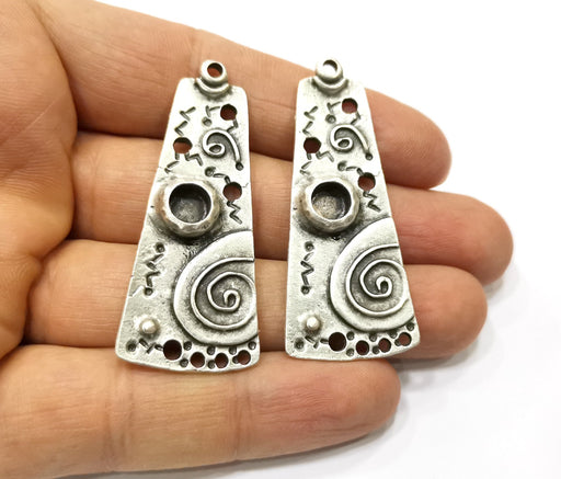 2 Silver Bezel Blank inlay Blank Pendant Base Resin Blank Mosaic Mountings Antique Silver Plated Metal (6 mm blank )  G17489