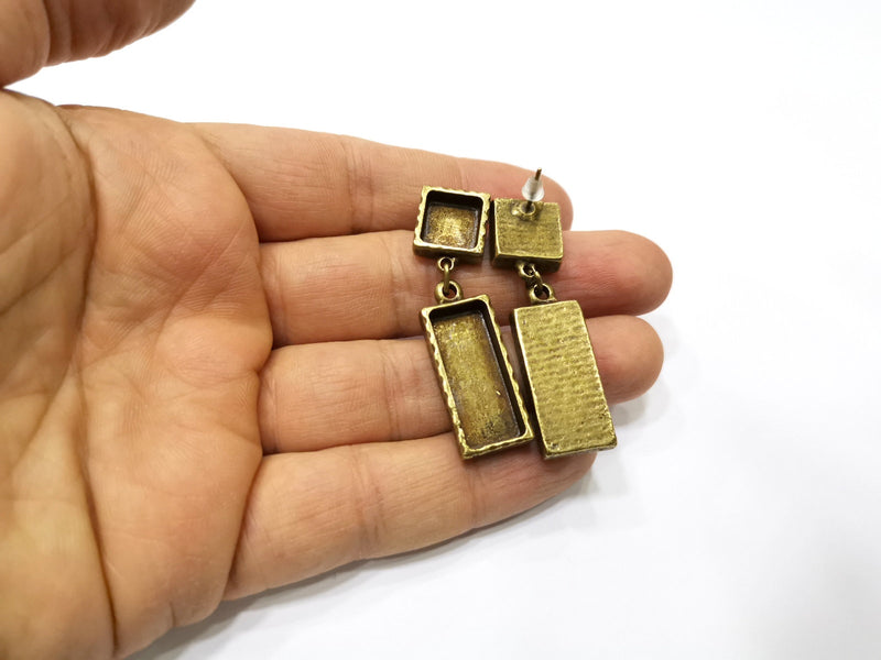 Earring Blank Backs Hammered Antique Bronze Resin Base inlay Blank Cabochon Mountings Antique Bronze  Metal (10+25x10mm blank) 1 pair G17490