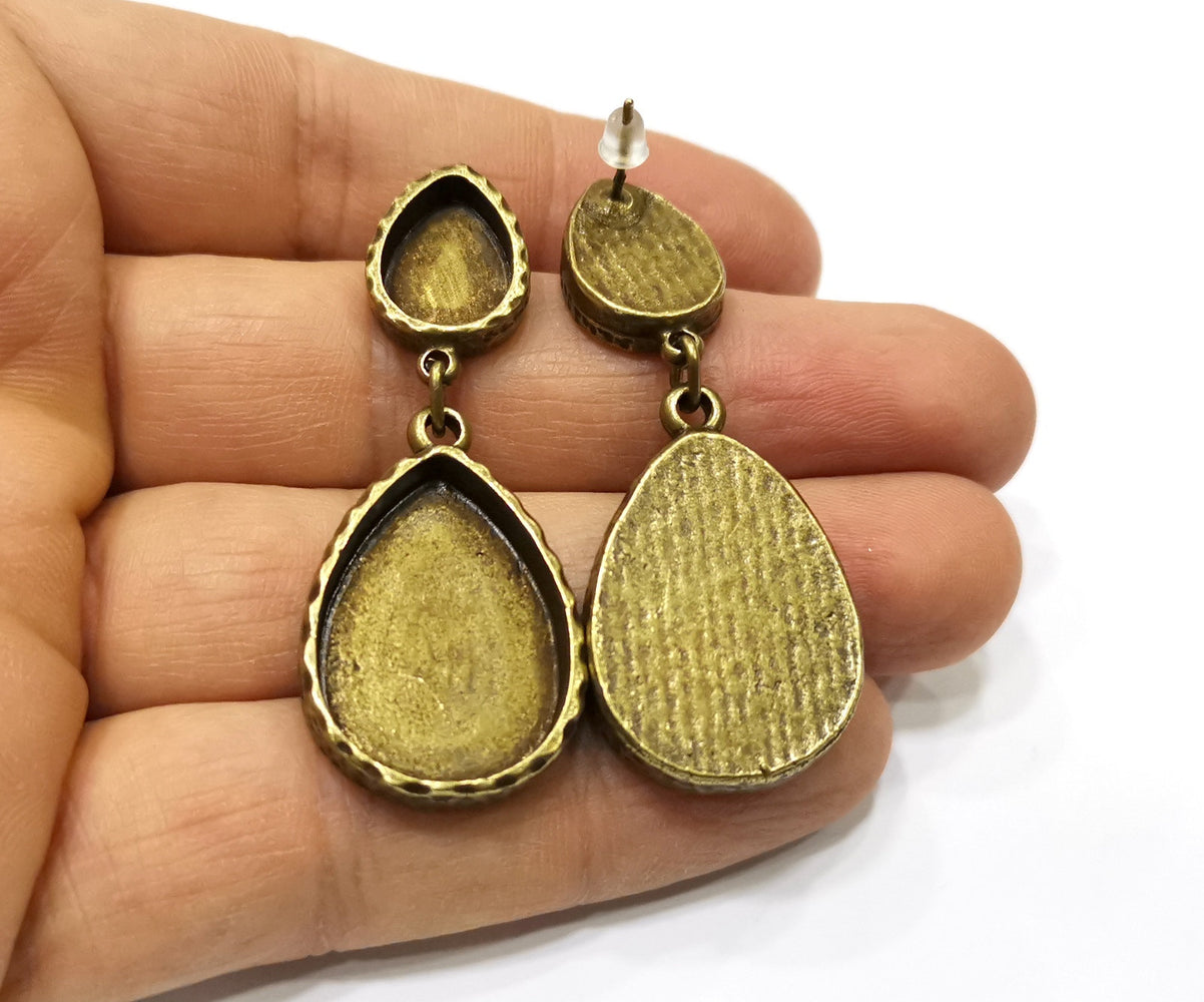 Earring Blank Backs Hammered Antique Bronze Resin Base inlay Blank Cabochon Mountings Antique Bronze (25x18x14x10mm blank) 1 pair G17491