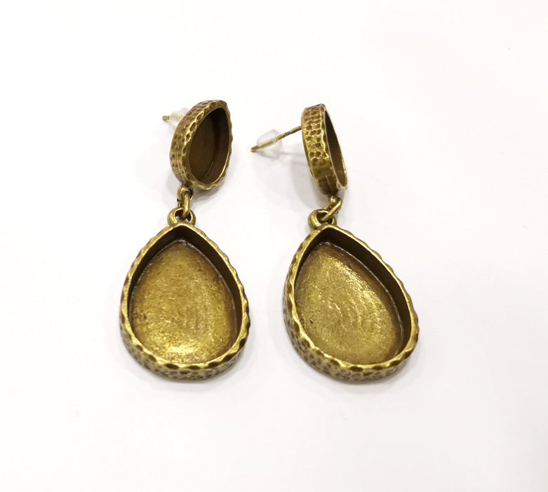 Earring Blank Backs Hammered Antique Bronze Resin Base inlay Blank Cabochon Mountings Antique Bronze (25x18x14x10mm blank) 1 pair G17491
