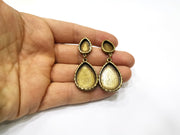 Earring Blank Backs Hammered Antique Bronze Resin Base inlay Blank Cabochon Mountings Antique Bronze (25x18x14x10mm blank) 1 pair G17491