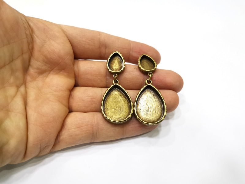 Earring Blank Backs Hammered Antique Bronze Resin Base inlay Blank Cabochon Mountings Antique Bronze (25x18x14x10mm blank) 1 pair G17491
