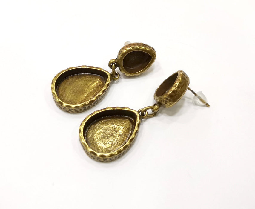 Earring Blank Backs Hammered Antique Bronze Resin Base inlay Blank Cabochon Mountings Antique Bronze (18x13+10x8mm blank) 1 pair G17496