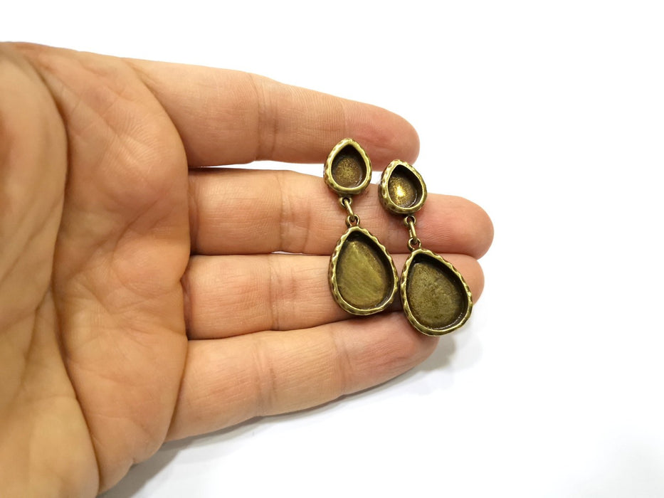 Earring Blank Backs Hammered Antique Bronze Resin Base inlay Blank Cabochon Mountings Antique Bronze (18x13+10x8mm blank) 1 pair G17496