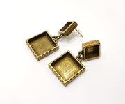 Earring Blank Backs Hammered Antique Bronze Resin Base inlay Blank Cabochon Mountings Antique Bronze  Metal (10mm+16mm blank) 1 pair G17494