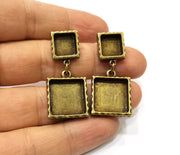 Earring Blank Backs Hammered Antique Bronze Resin Base inlay Blank Cabochon Mountings Antique Bronze  Metal (10mm+16mm blank) 1 pair G17494