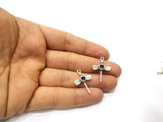 5 Dragonfly Charms Antique Silver Plated Metal (5 mm bezel )  G17495